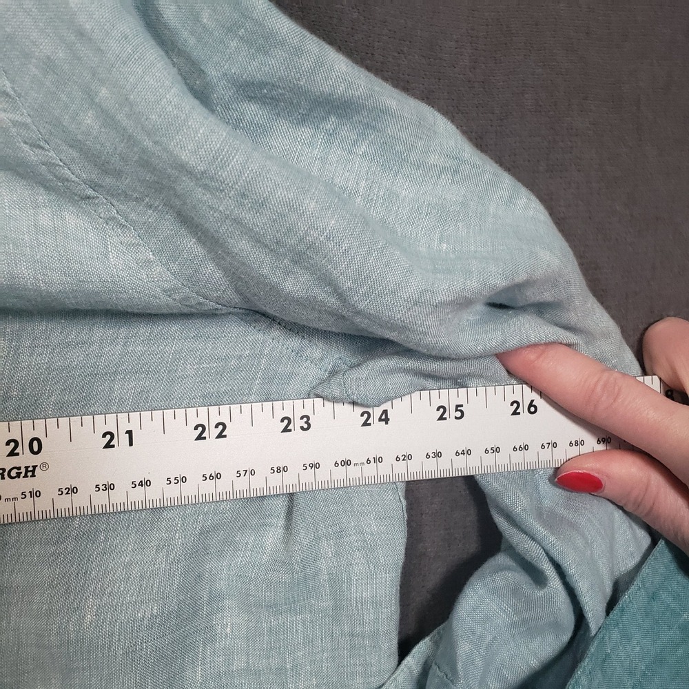 Chico's Button Down Shirt Womens 4/20 Blue Teal Linen Colorblock No Iron Top - Picture 7 of 9